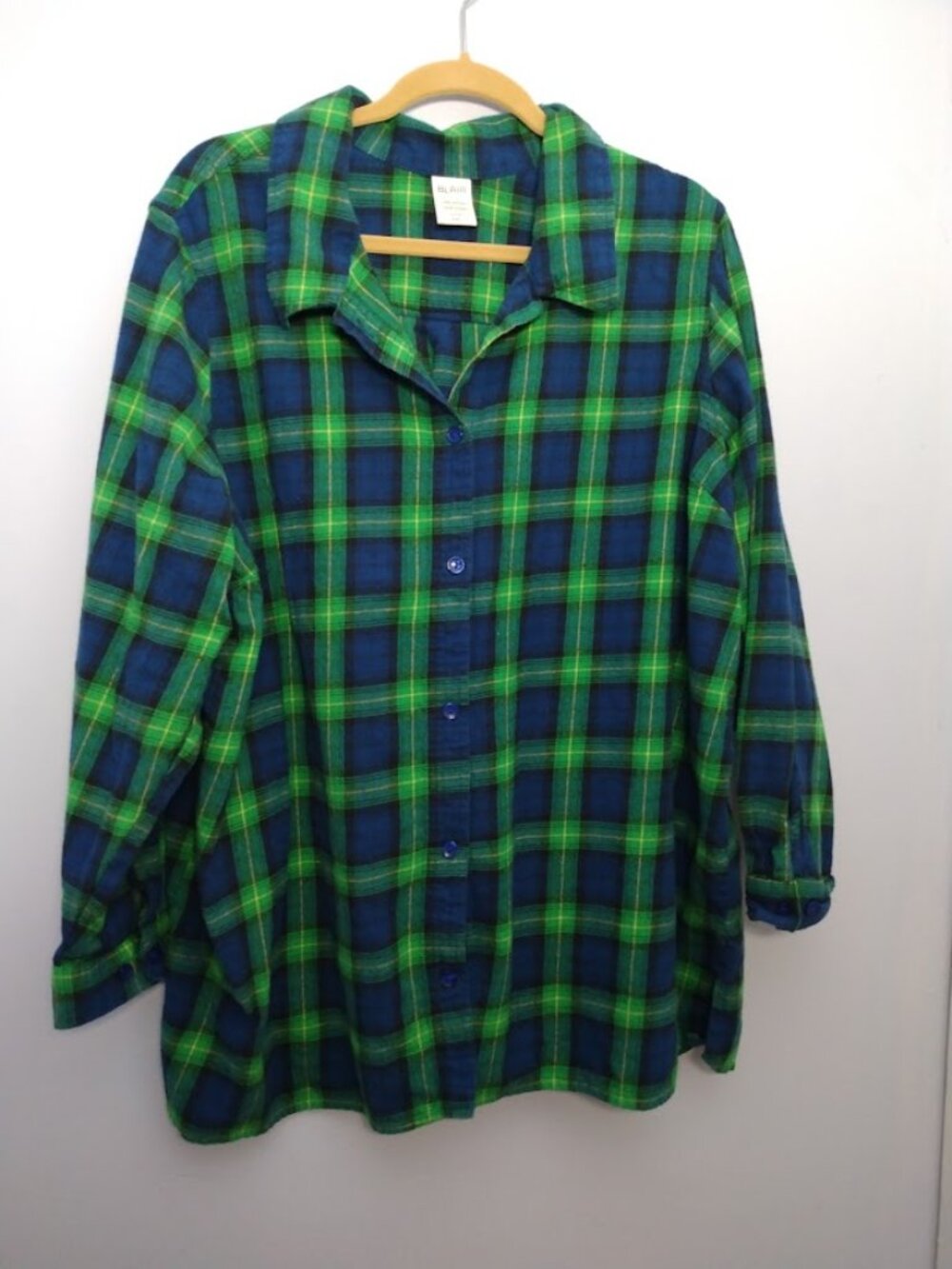 Blair Flannel Plaid Button Down Shirt Top 3X Blue Green 100% Cotton Cozy Casual